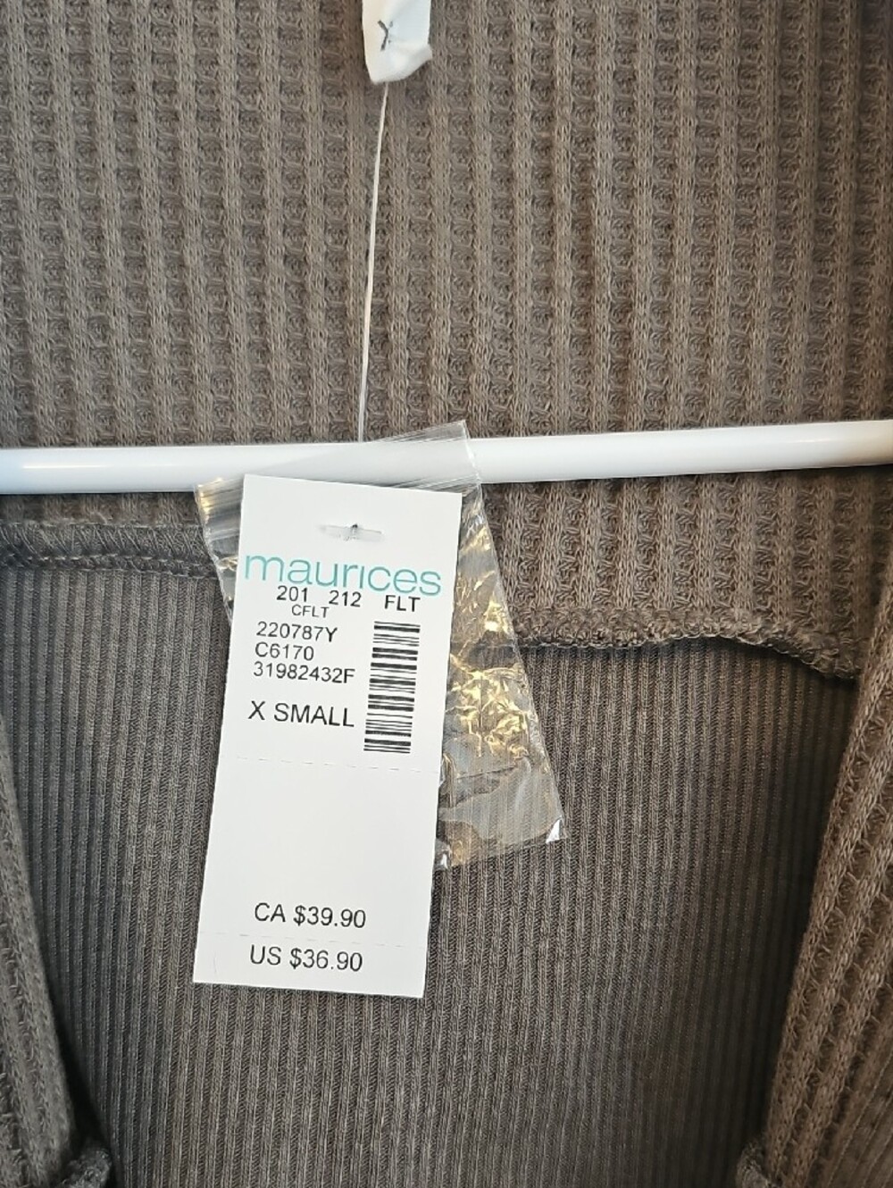 Maurices Waffle-Knit Hooded Cardigan - Olive Green - Picture 3 of 6